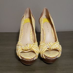 Gianni Bini Yellow & White Striped Heels. 6